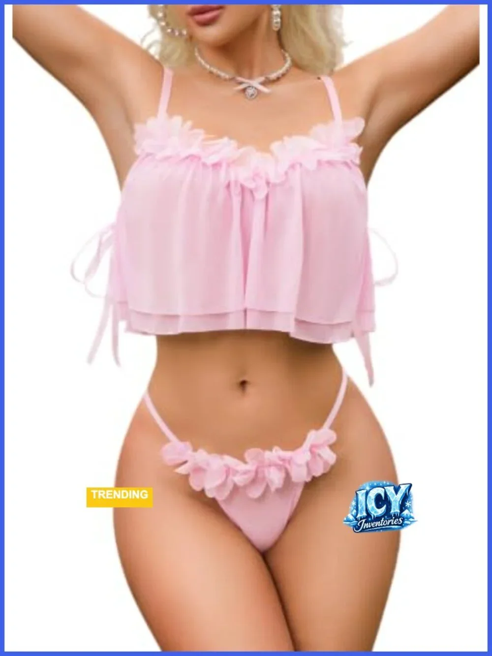 Sheer Mesh Floral Lingerie Set 2 Piece Cami Thong